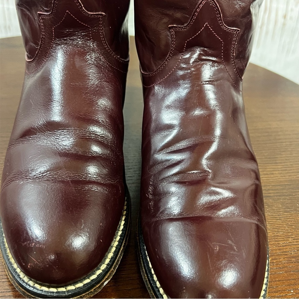 Tony Lama Vintage Cherry colored Men's Brown Leather Western Roper Boots 8B - Picture 10 of 16